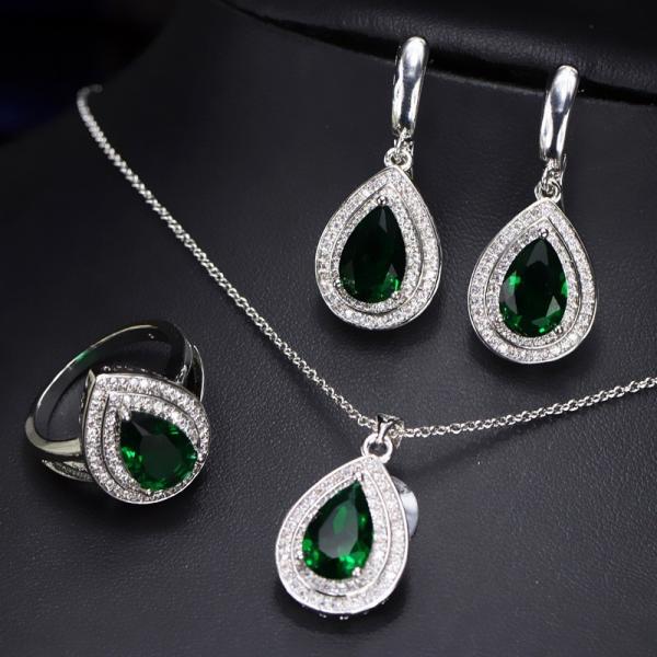 Hot selling Womens Luxury Wedding Flower CZ Zircon jewelry Set Fashion Waterdrop Necklace Earrings Set Jewellery sets