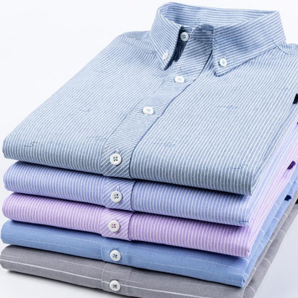 Purple Stripe Mens Casual Long Sleeve Button Up Shirts 65% Polyester 35% Cotton