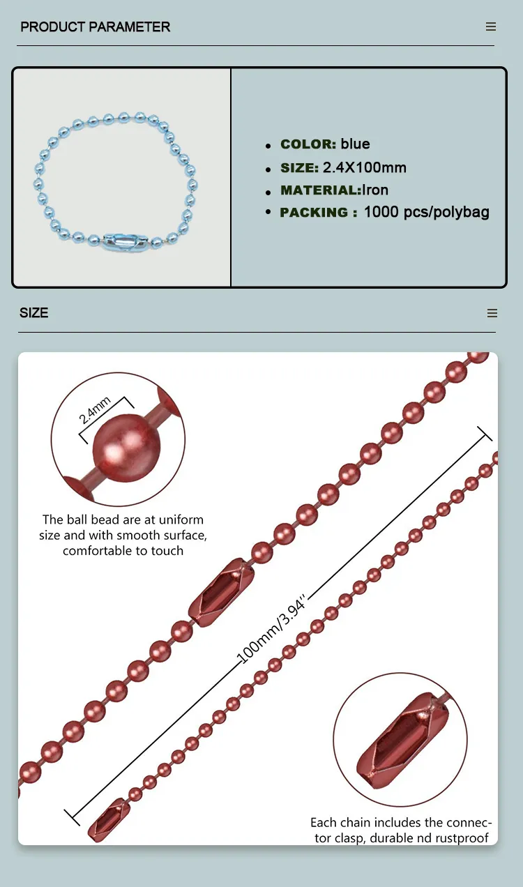 Customized Color Plated Steel Keychain, Bead Ball Dogtag Chain