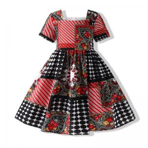 China Summer Childern'S Clothing Girls Short Sleeve Dress Polka Dot Striped Print Splicing on sale