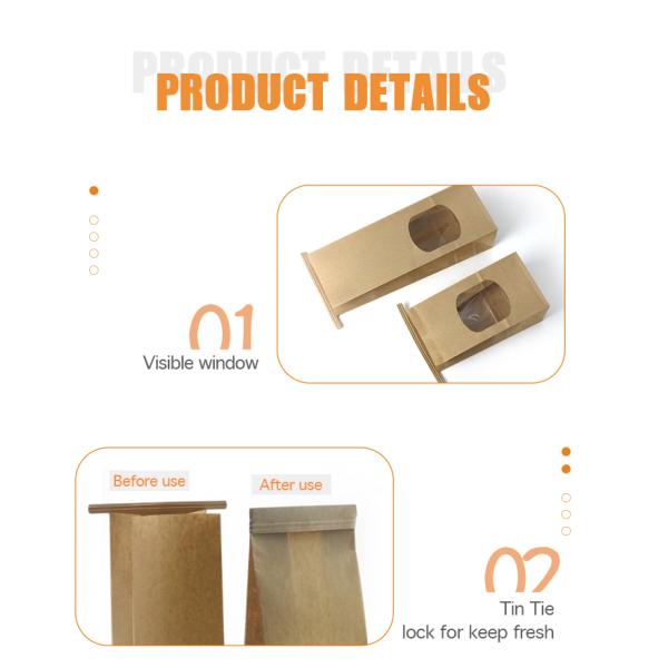 PEO BOPP Standing Zipper Bakery Bread Packaging Paper Bag With Clear Window