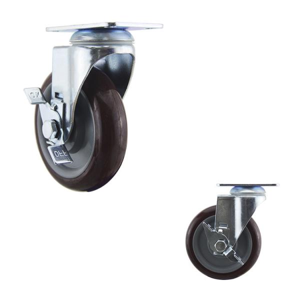 5 Inch Red Polyurethane Soft Wheels Medium Duty Side Locking Swivel Casters Trolley Carts