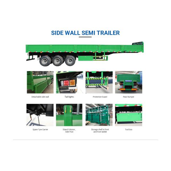 Leaf Spring Suspension 40ft Side Wall Cargo Semi Trailers for Bulk Cargo Transport