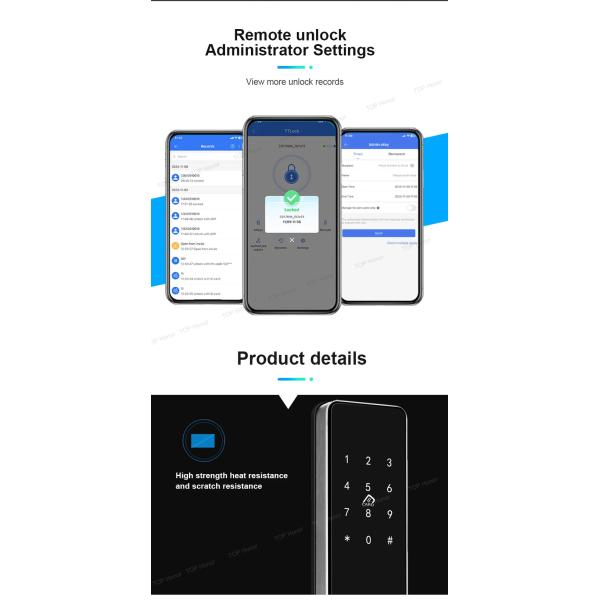 TH521 Aluminium Alloy Apartment Smart Door Lock TTLock Biometric Code Card Key Unlock