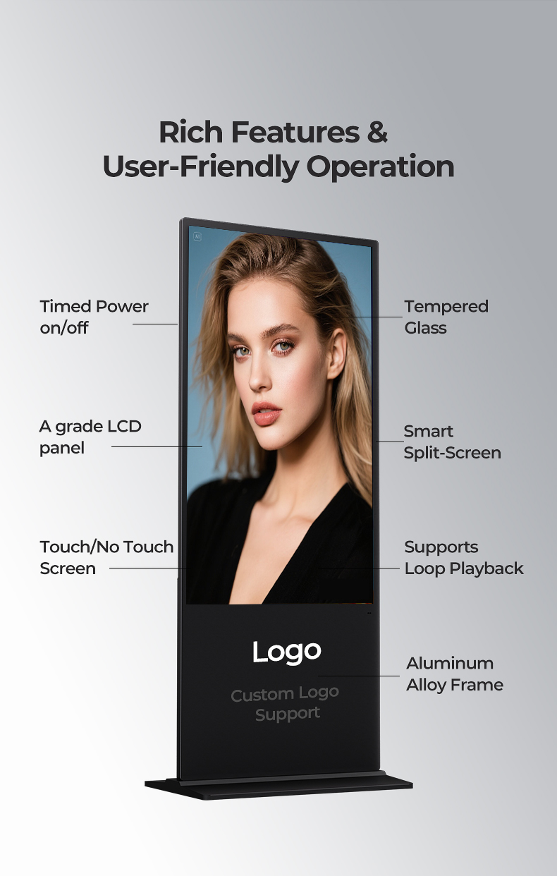 Dustproof Indoor LCD Infrared Touch Screen Advertising Player Display Floor Standing Totem Kiosk