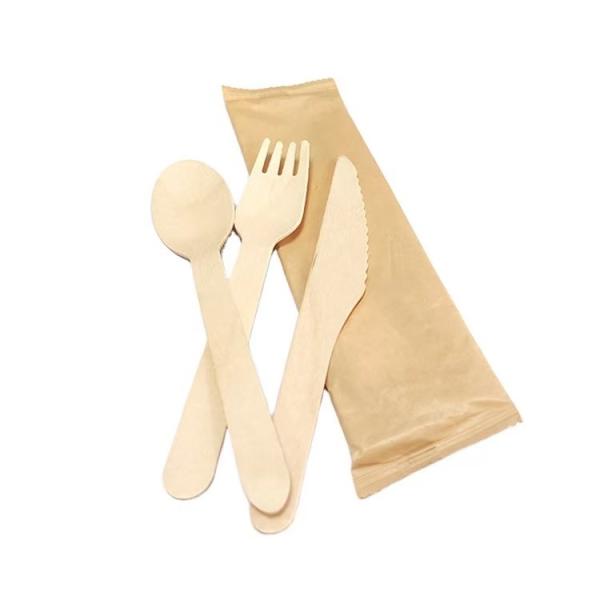 160mm Disposable Wooden Cutlery Set , Wrapped Organic Bamboo Utensils Spoon Knife Fork