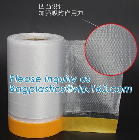 4m*5m plastic cover sheet for furniture, Taped clear HDPE plastic masking film, Plastic car paint plastic cover tape ma