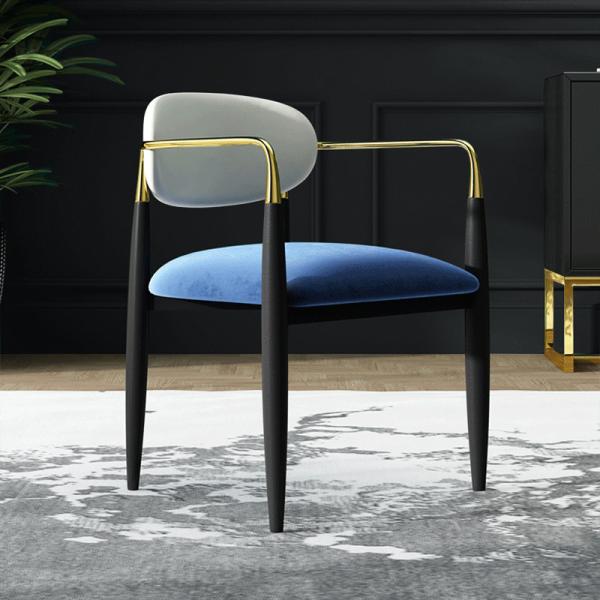 Navy Blue Metal Frame Dining Table And Chairs For Small Spaces Tufted Leather 58x58x73CM