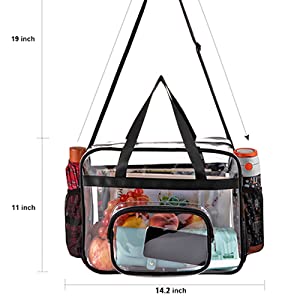 Clear Bags, Stadium Approved, See Through Tote Bag, Shoulder Strap, Large Transparent Bag