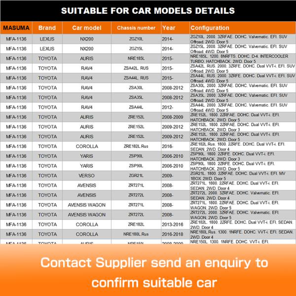 Year 2000-2005 MFA-1136 MASUMA Auto universal Air Filter 17801-0D060 17801-0D090 17801-0M020 For LEXUS Camry