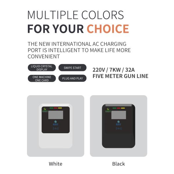 7kw Car Charging Point Black Wallbox Home Use Liquid Crystal Display Swipe Start