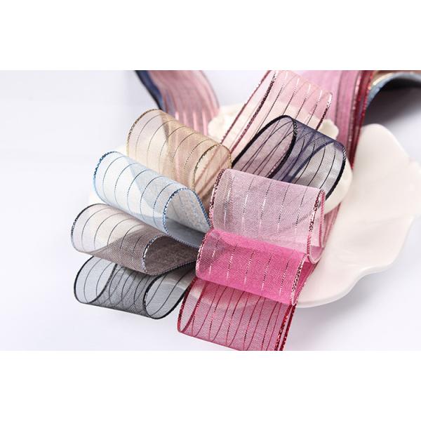 10mm-25mm Gold Line Striped Polyester Organza Ribbon for Gift Wrapping and Boxes Packing or Ribbon Bow