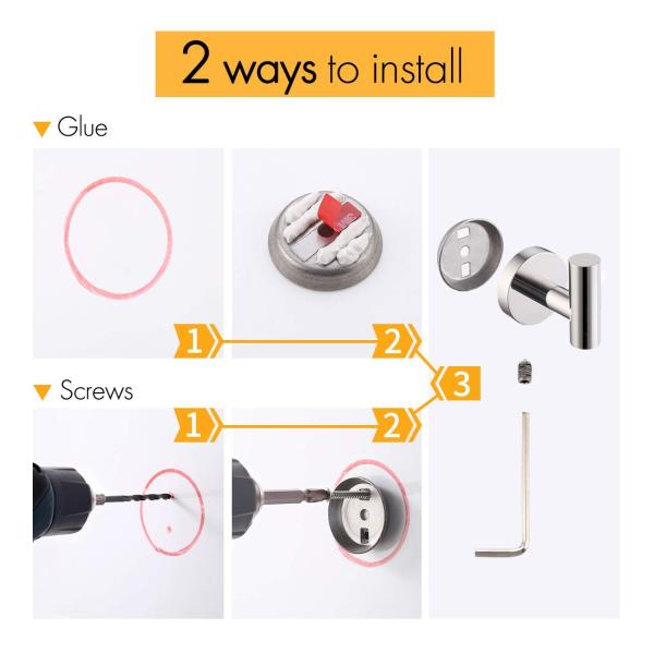 SUS 304 Stainless Steel Bathroom Robe Hook Self Adhesive Hanging Hooks