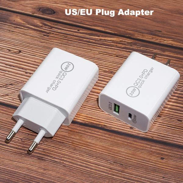 5V 4A QC3.0 Dual USB Plug Adapter PD 20W Quick Charge Plug