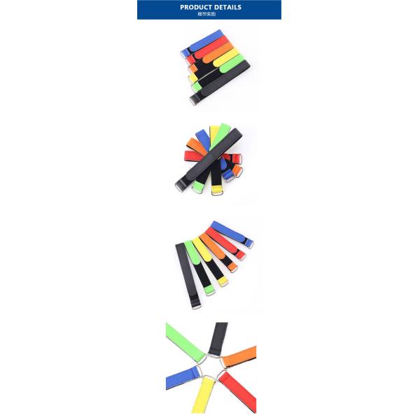 Colored Iron Buckle Hook And Loop Cable Strap Anti Slip Lightweight Customizable