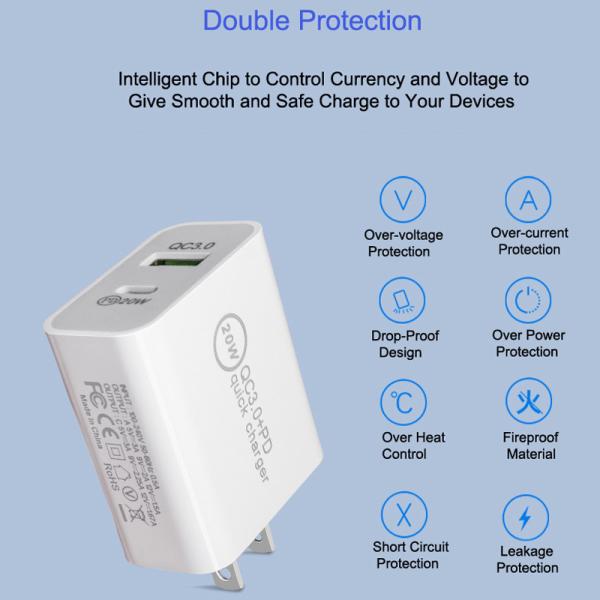 5V 4A QC3.0 Dual USB Plug Adapter PD 20W Quick Charge Plug