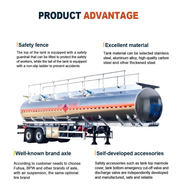 Double Axle Tri Axle Fuel Tank Semi Trailer With 11.00R20 12PR 12R22.5 12PR Tire Specification