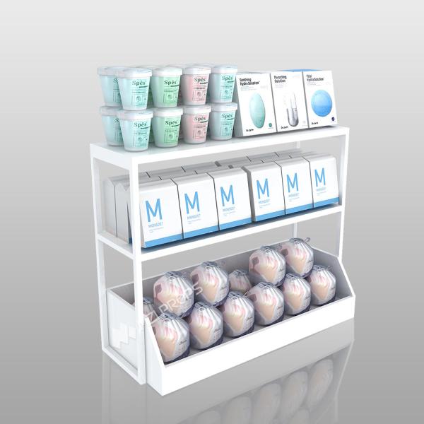 Quality Multifunctional Promotion Display Rack Skincare Store White Wooden Shelf For Cosmetic Shop Design for sale