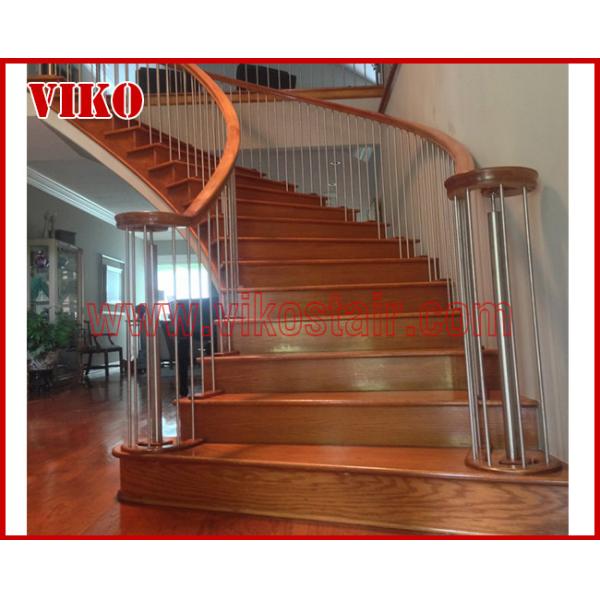 Wrought Iron Staircase VK87S Wrought Iron Handrail Tread Beech ,Railing tempered glass, Handrail b eech Stringer,carbon