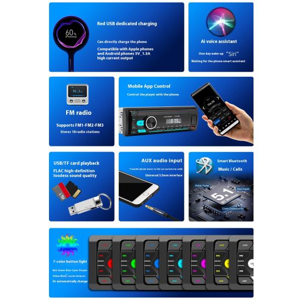 Creatall Ai Smart BT Wireless Car MP3 Player with USB Connection and Radio Positioning New Lossless Music Car Charger Included