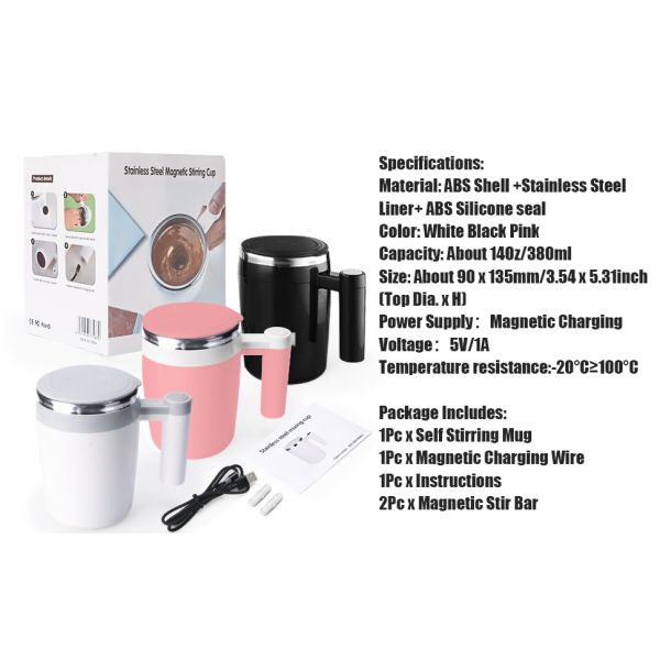 13oz Automatic Stirring Cup Auto Stir Coffee Cup With 2 Stir Bar