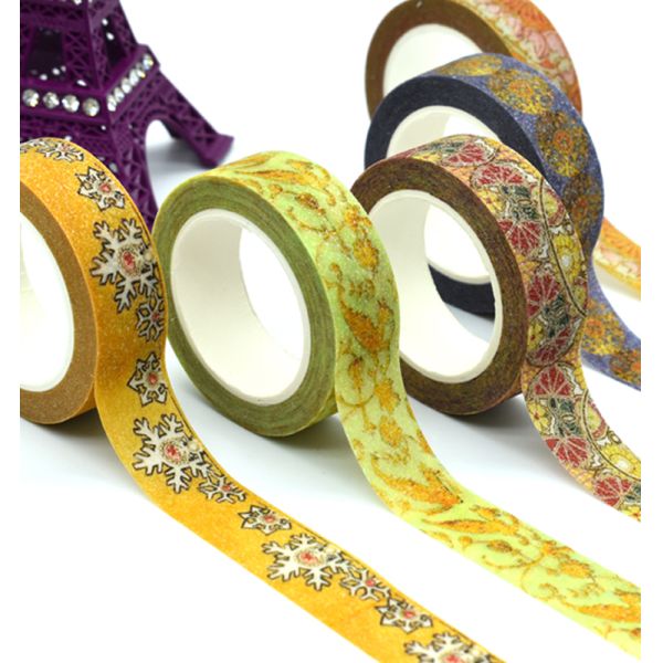 Japanese Style Gummed Glitter Washi Tape For Home Deco