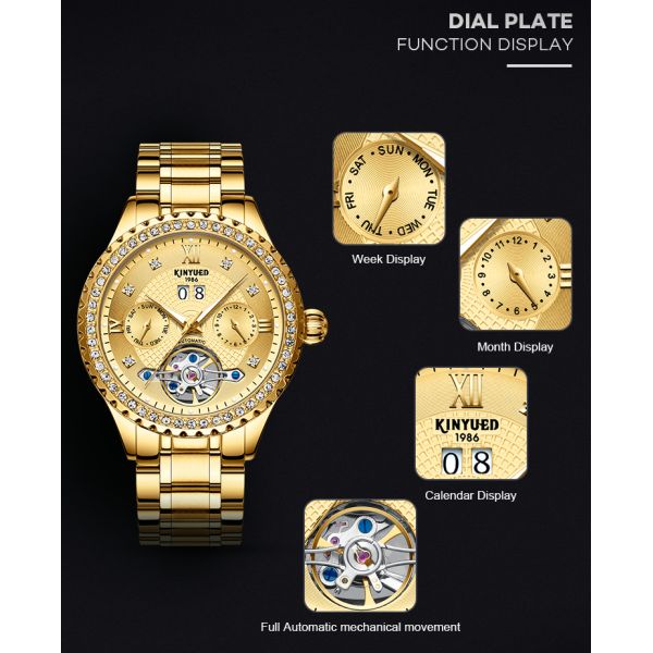 KINYUED Luxury Brand Watches Chronograph Men Sports Stainless Steel Waterproof Mechanical Watch