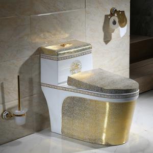 China Luxury Bathroom Golden Single Piece Toilet Bowl Ceramic Sanitary Ware on sale