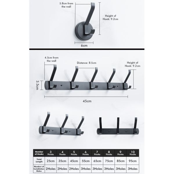 Double Hooks Aluminium Wall Hooks For Mudroom Bathroom Entryway