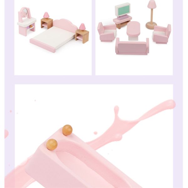 Classical 10.5cm Natural Mini Wooden Doll House Toys Furniture