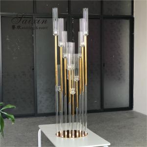 China Antique Metal And Crystal Candelabra Floor Clear Crystal Splicing 12 Pole Holder Tall wholesale
