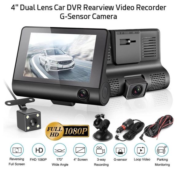 4 Inch Car Camcorder FHD 1080P Triple Lens DVR Dashboard Camera 170 Degree