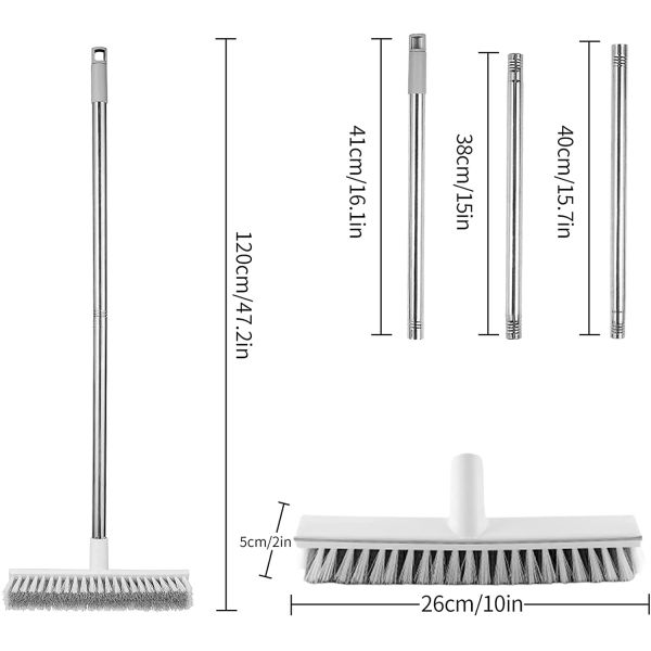 2 In 1 Stiff Bristle Floor Scrub Brush With Long Handle 15.7" To 45.6" 26cm Wide
