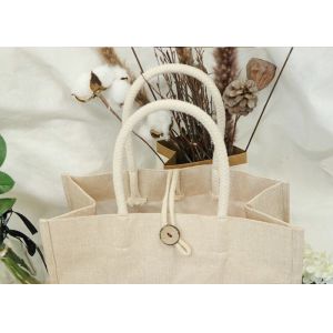 Natural Jute Shopping Bag Customized With Cotton Weabing Handle And Button