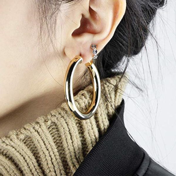Fashion Gold Color Hoop Earrings Hypoallergenic High Polished Dangle Drop Minimalist Hoops Earrings for Women Girls