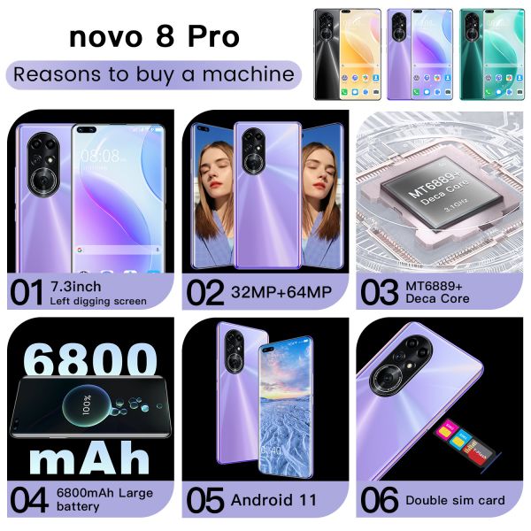 Novo8 Pro 7.3 Inch 5G Original Android SmartPhones HD face Recognition