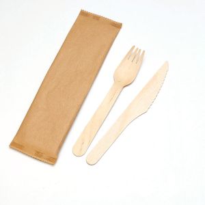 Paper Wraped Premium Disposable Wooden Cutlery Set With Customized Logo
