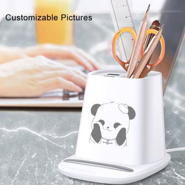 Dual USB Port 7.5W Desk Organizer Wireless Charger With Pen Holder
