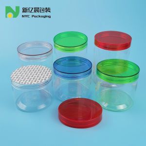 China 1460ml Food Grade Cookie Clear Plastic Jars White Lids wholesale