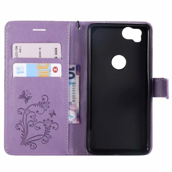 Pixel 2 Embossing 3D Butterfly Leather Bracket Stand Wallet Case with wristlet strap