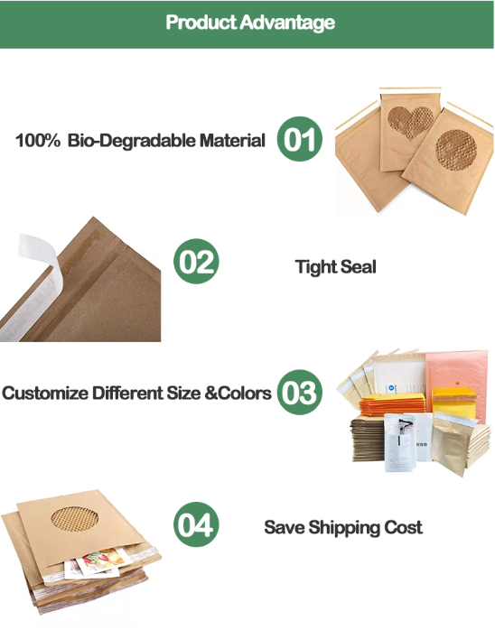 Kraft Paper Compostable Bubble Mailers Eco Friendly Strong Adhesive