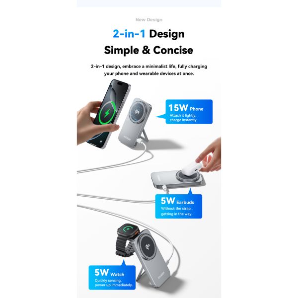 ESSAGER OJD-135 Desktop 2 In 1 15W Qi2 Magnetic Wireless Charger For Phone Watch