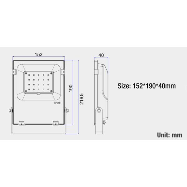 Outdoor LED flood lights 10W Mechanical drawing