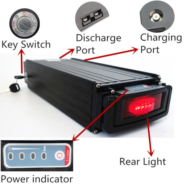 LI-ION battery Rear Rack 1000W Electric Bike Battery 48V 20Ah with 2A Charger