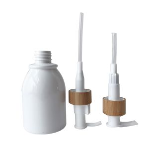 250ml Frosted Amber Cosmetic PET Bottle With Bamboo Pump