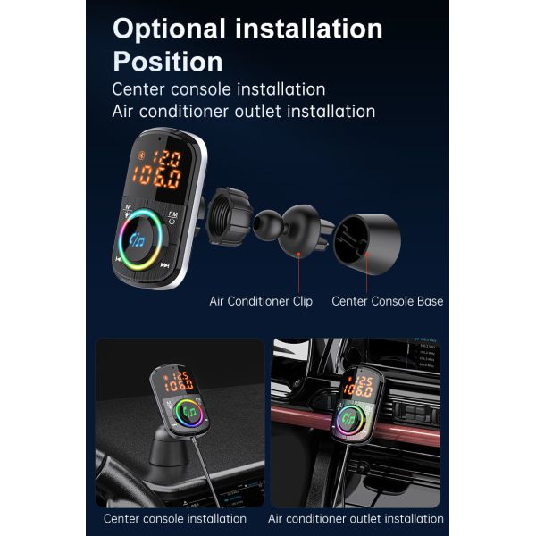 Car Air Vent Mount Bluetooth FM Transmitter PD QC USB Charger