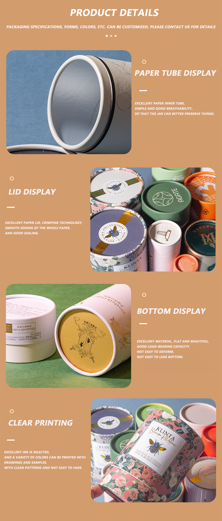 Customized diversified green environmentally friendly paper packaging tube food seal peel cap protein powder coffee packaging