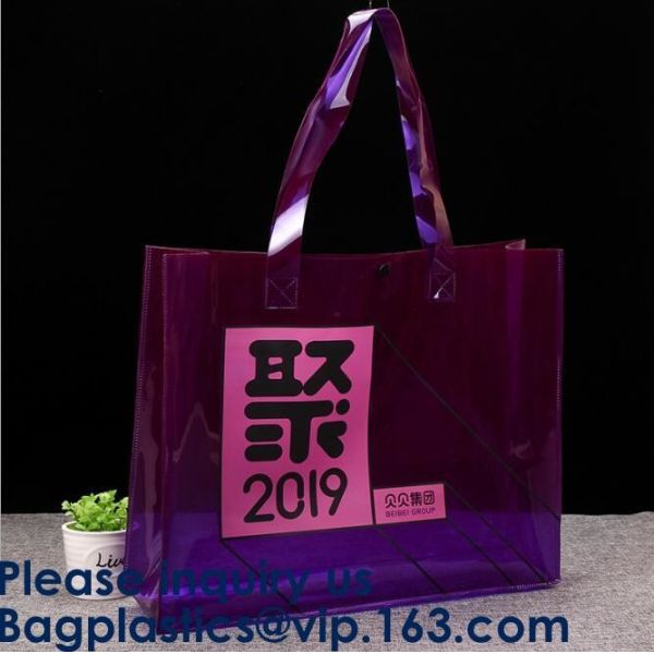 Clear Purple Trendy Shopping Bag,Folding PVC Tote Bag,Waterproof PVC Shopping Shoulder Bag, BAGEASE, BAGPLASTICS