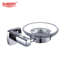 China Glass Bathroom Accessories Chrome OEM Brass Base Square Brass Soap Dish Holder on sale
