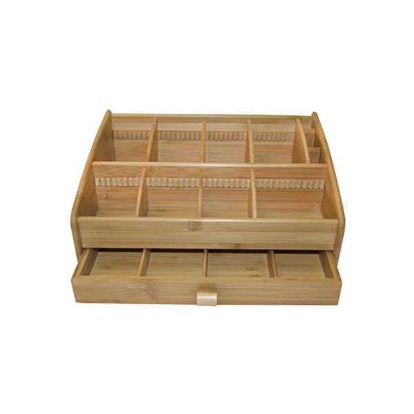 2 Tier Bamboo Storage Organizer Box Multi Components Shrink Wrap Packaging